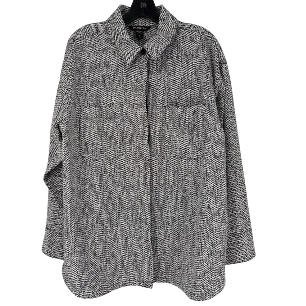 Athleta Braiden Black and White Textured Patterned Shirt Jacket - Picture 4 of 9